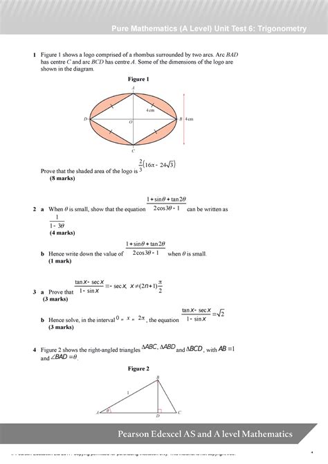 Our A Level Maths questions by topic make an ideal way to familiarise yourself with A Level Maths topics before attempting past papers. . Pure mathematics a level unit test 6 trigonometry
